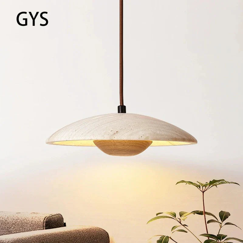 DecorBites™ Cream Stone Wood Chandelier: Danish Style Bedroom Pendant Lamp for Natural Atmosphere