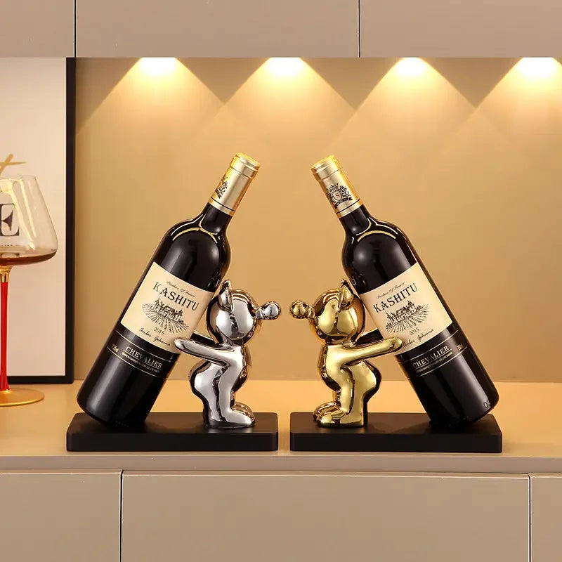 DecorBites™ Bear Wine Rack Cup Holder for Home Bar, Kitchen Storage & Decor