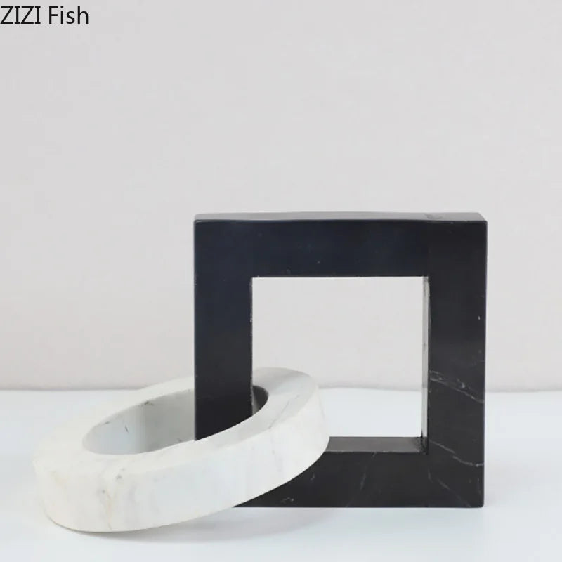DecorBites™ Geometric Knot Sculpture Desk Decor - Abstract Square Ring Statue