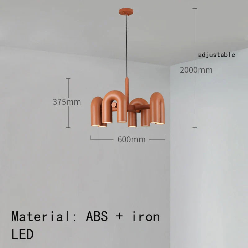 DecorBites™ Art Deco Metal Chandelier in Black, Orange, and Gray - Adjustable Cord - Dining Room, Foyer, Bedroom Lighting