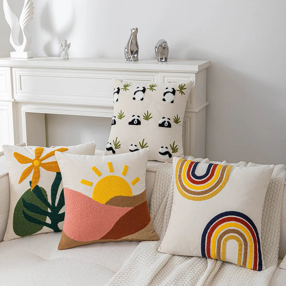 DecorBites™ Cartoon Abstract Embroidery Cushion Cover 45*45 Soft Velvet Throw Pillow Case