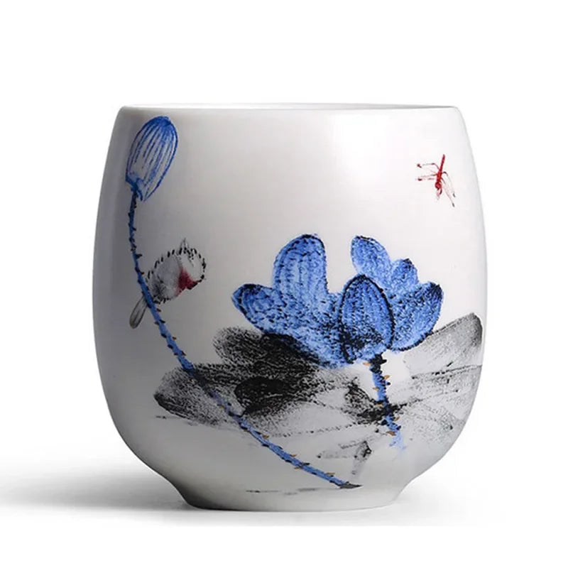 DecorBites™ Ceramic Kung Fu Tea Cup With Handle White Porcelain Drinkware