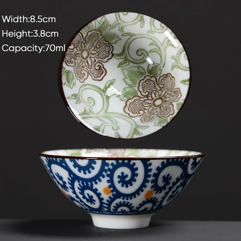 DecorBites™ Blue & White Ceramic Kung Fu Tea Cup - Japanese Style Porcelain Sake Cups