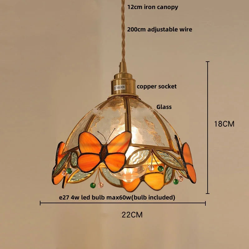 DecorBites™ Butterfly Pink LED Pendant Lamp Walnut Wood Glass Nordic Modern Home Decor