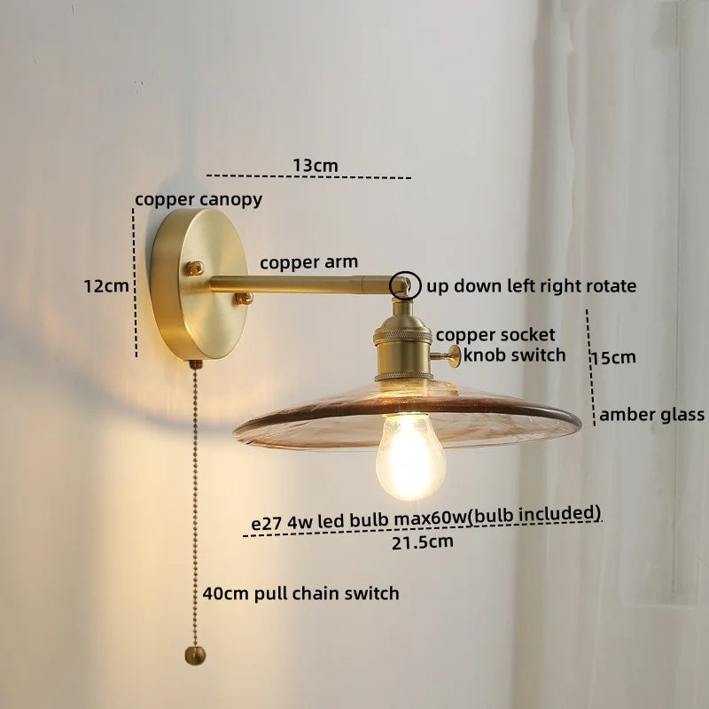 DecorBites™ Glass Copper LED Wall Lamp with Knob Switch for Modern Home Decor