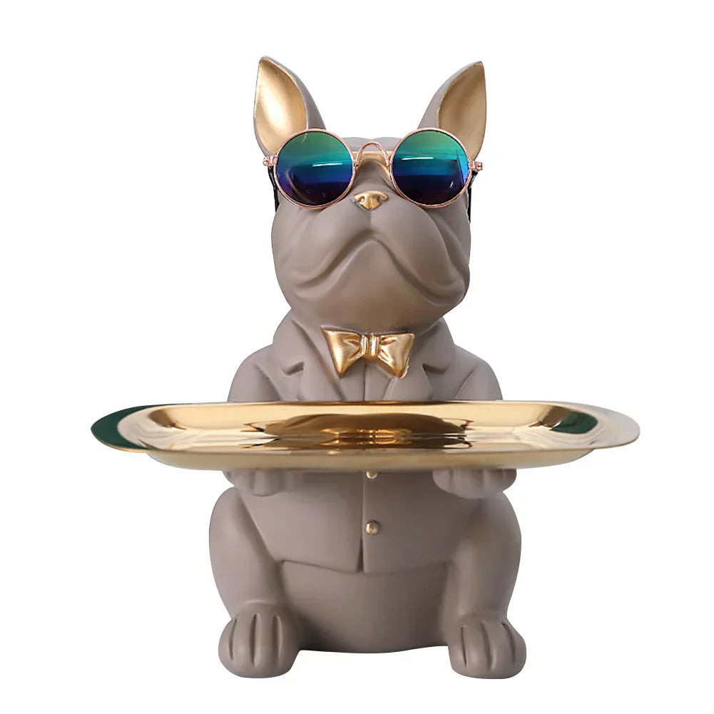 DecorBites™ Bulldog Storage Tray Coin Bank Key Holder Modern Statue Figurine