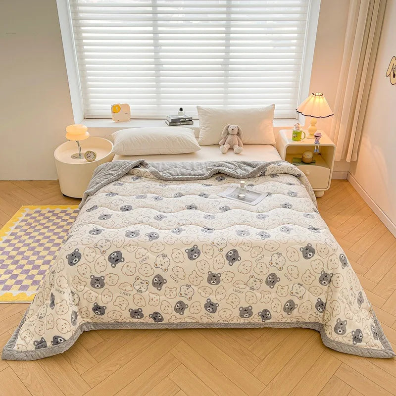 DecorBites™ Cartoon Print Three-Layer Velvet Blanket for Cozy Winter Bedding