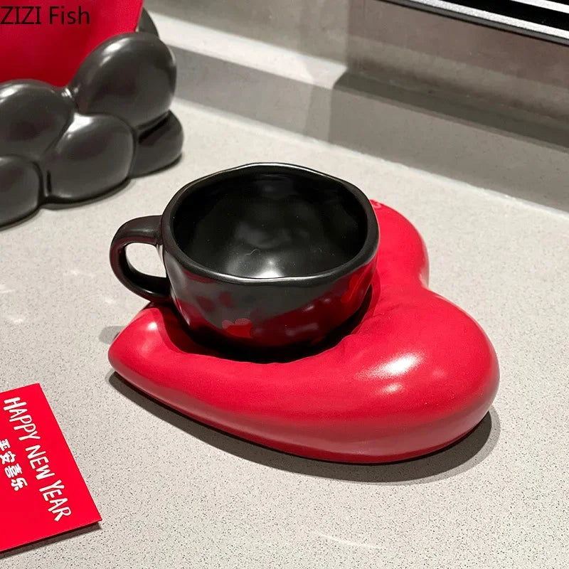 DecorBites™ Creative Heart Porcelain Coffee Mug & Saucer Set