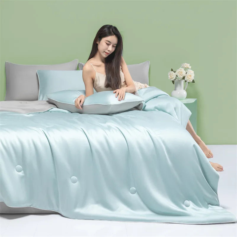 DecorBites™ Cool Feel Summer Quilt: Grade A Ice, Extra Soft, Quick Drying Quilted Blanket