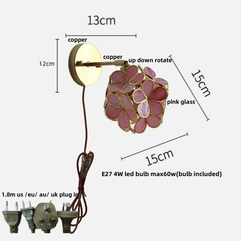 DecorBites™ Copper Butterfly Glass Wall Light Fixture Up Down Rotate LED Bedside Lamp
