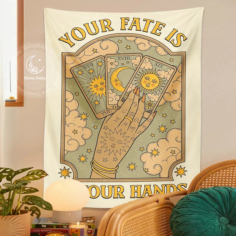 DecorBites™ Cat Tarot Tapestry: Fate & Moon Sun Aesthetic Decor for Bedroom