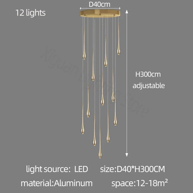 DecorBites™ Gold LED Chandelier for Duplex Villa Living Room and Staircase
