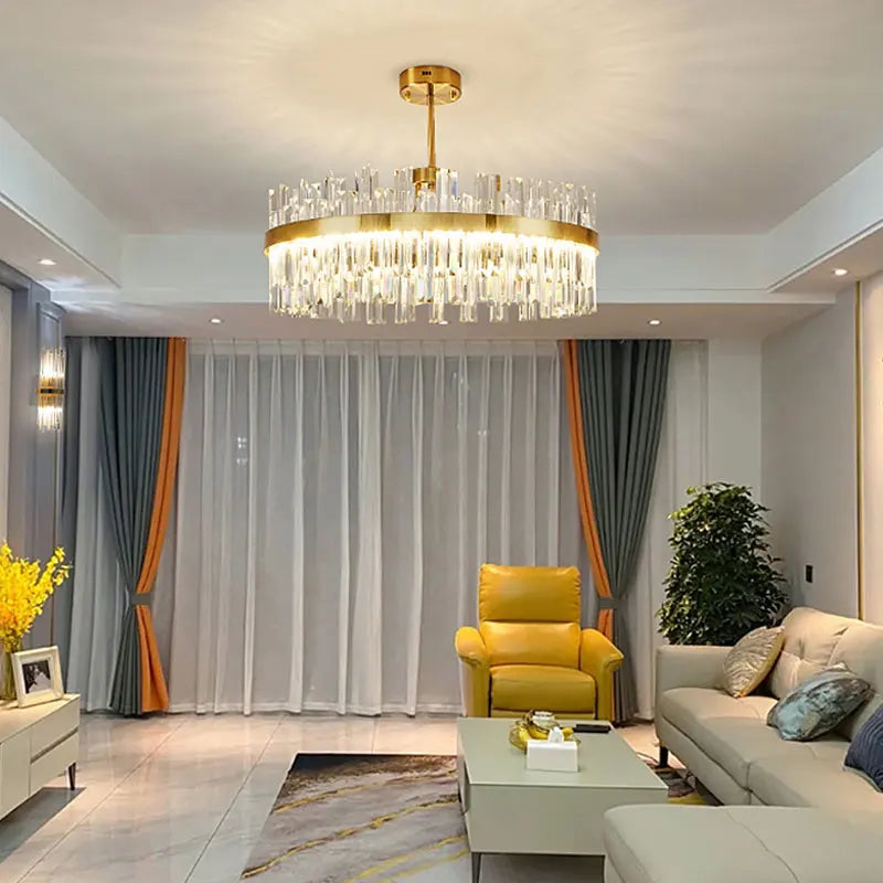DecorBites™ Crystal Ceiling Chandelier: Nordic Light Luxury Round Villa Pendant for Living & Dining Rooms