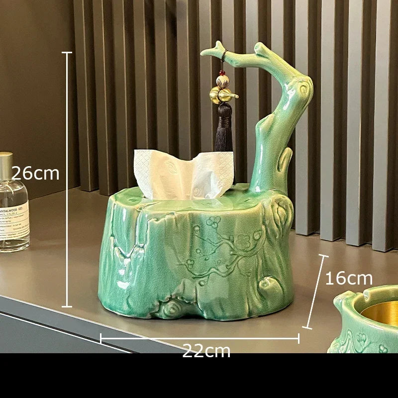 DecorBites™ Bamboo Tissue Box: Ceramic Green Bamboo Design for Coffee Table & Desk Decor