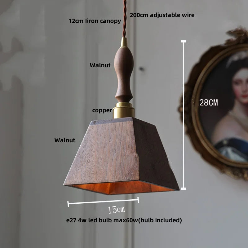 DecorBites™ Clear Glass Walnut Wood LED Pendant Lamp - Nordic Modern Hanging Lights