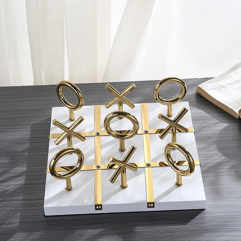 DecorBites™ Golden Chessboard Metal Handicraft Sculpture for Home Decoration