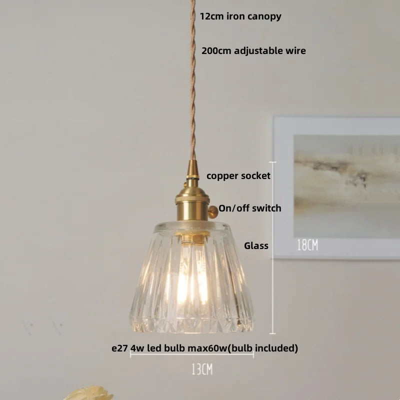 DecorBites™ Clear Glass LED Pendant Light Fixture Modern Copper Knob Switch Hang Lamp