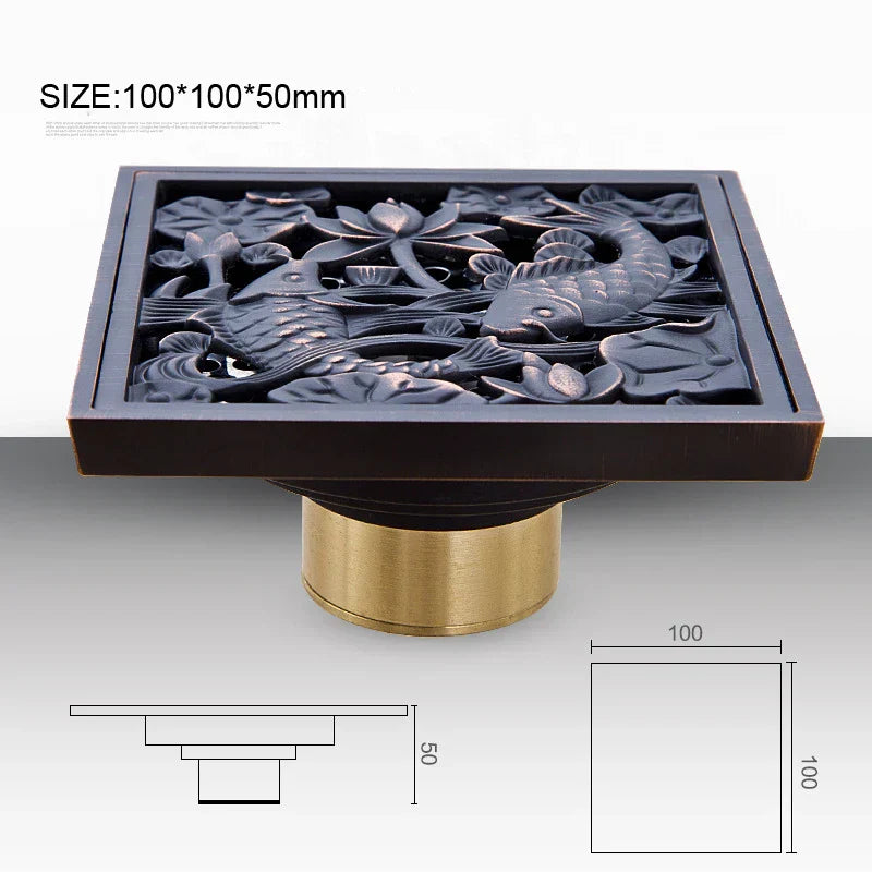 DecorBites™ Black Anti-odor Floor Drain 10x10cm Square Bathroom Shower Hardware
