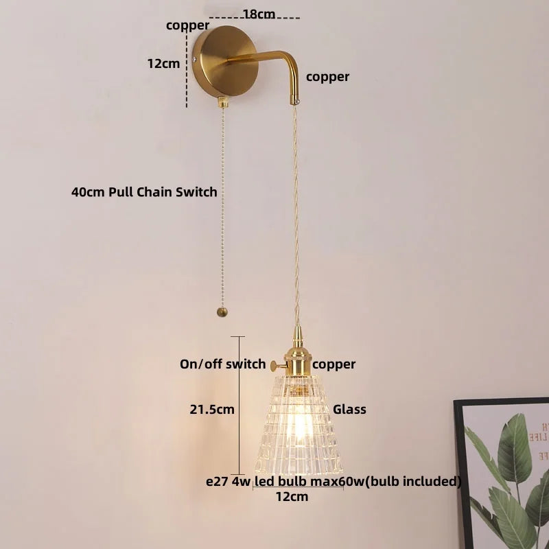 DecorBites™ Clear Glass LED Wall Lamp Pull Chain Switch Modern Luxury Home Decor