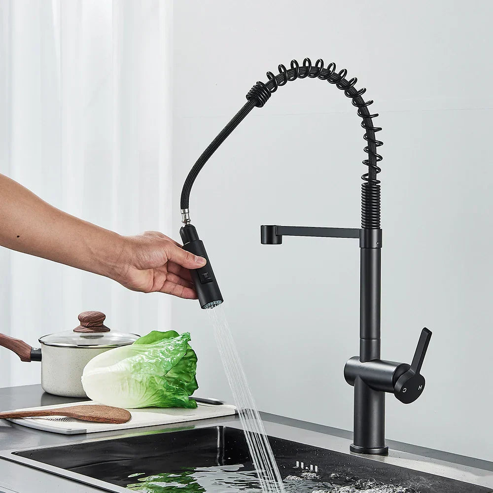 DecorBites™ Brass Kitchen Sink Faucet with Dual Stream Sprayer Nozzle, Hot Cold Water Mixer Tap