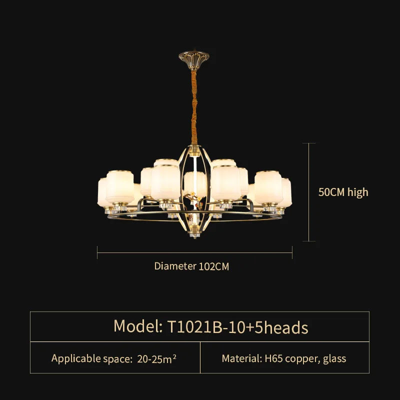 DecorBites™ Chinese Natural Jade All Copper Chandelier for Luxury Living Room Villa