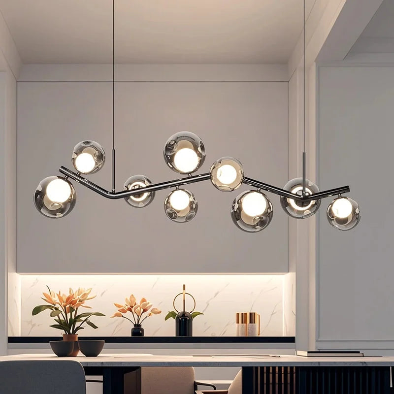 DecorBites™ Glass Globe Black Led Pendant Chandelier - Nordic Style Dining Room Decor