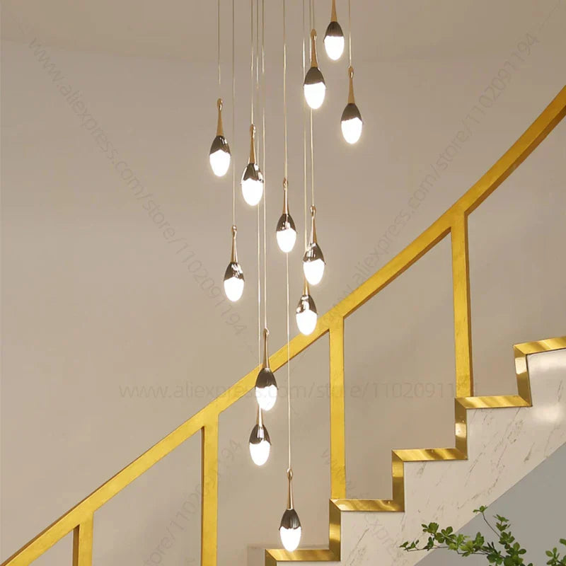 DecorBites™ Gold LED Staircase Chandelier | Luxury Large Living Room Pendant Lamp
