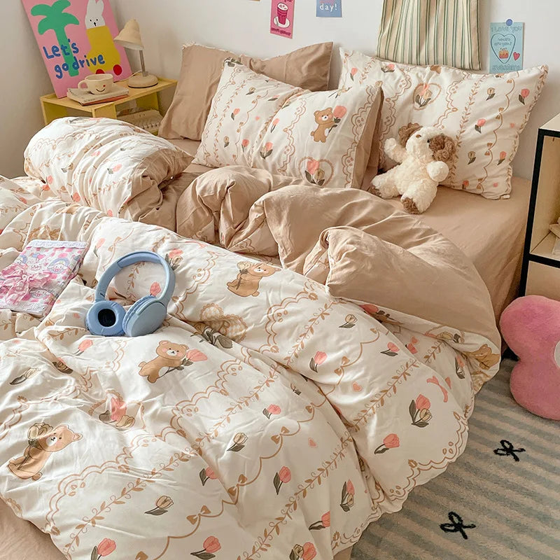 DecorBites™ Cartoon Pattern Cotton Bed Sets Quilt Cover Sheet Pillowcase Bedclothes