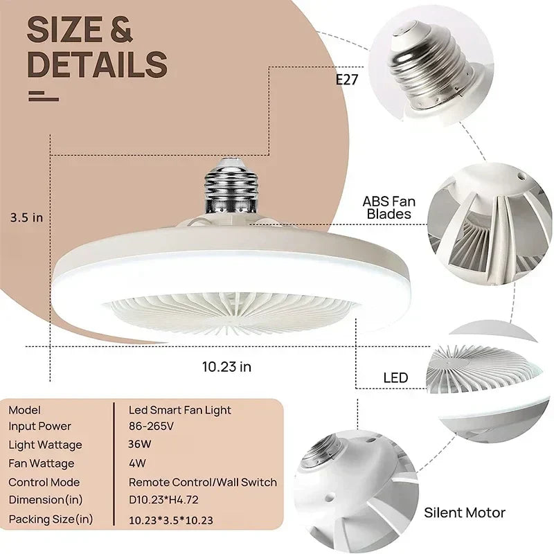 DecorBites™ Ceiling Fan & Light Combo with Remote Control, Silent Operation, E27 Base