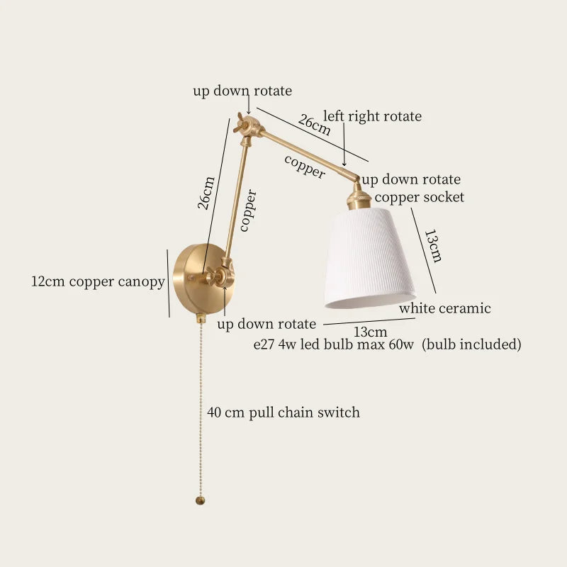 DecorBites™ Ceramic LED Wall Lamp with Pull Chain Switch for Stair, Bathroom, Living Room