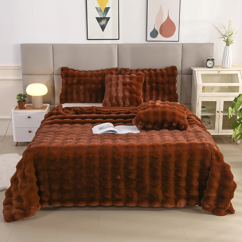 DecorBites™ Bubble Rabbit Velvet Blanket: Soft Plush Sofa Cover for All Seasons