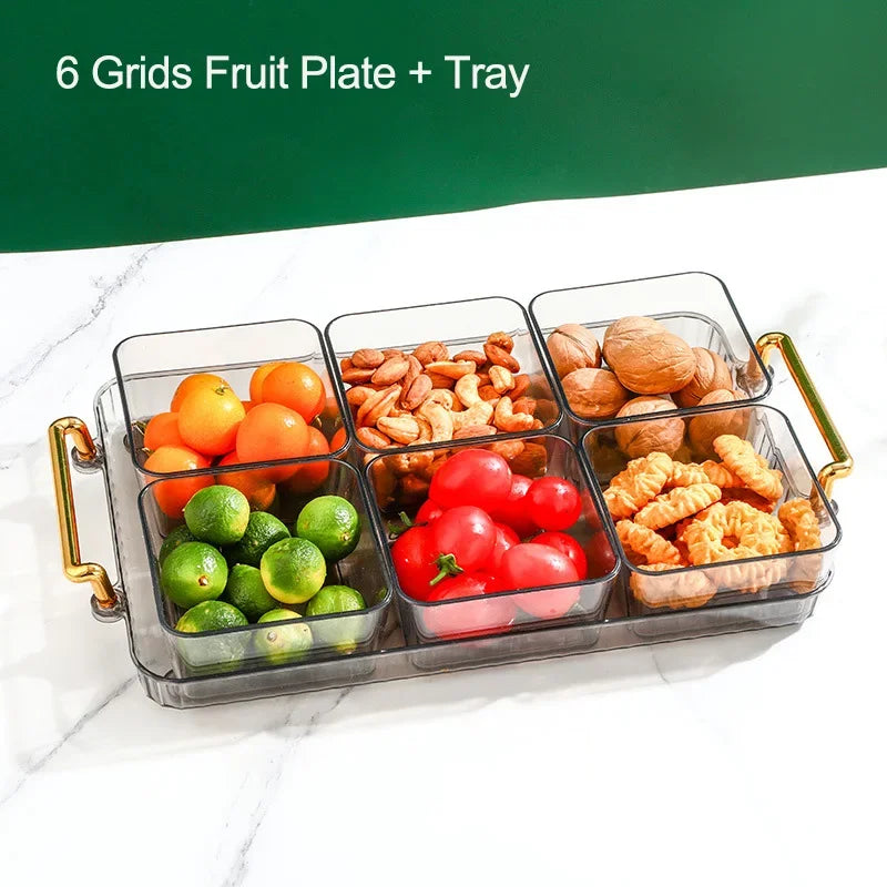 DecorBites™ 6-Grid Divided Fruit Plate Snack Dish Dry Fruit Tray Light Luxury Tray