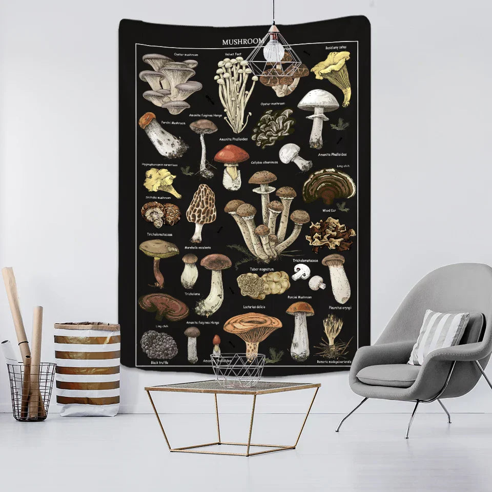 DecorBites™ Black Mushroom Mystical Tapestry Wall Hanging for Boho Home Decor