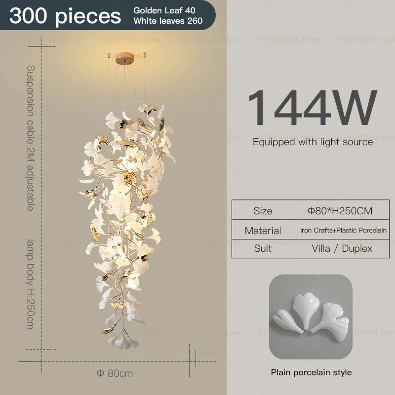 DecorBites™ Gingko Leaf Ceramic Chandelier: Modern Nordic Living Room & Hotel Lobby Lighting