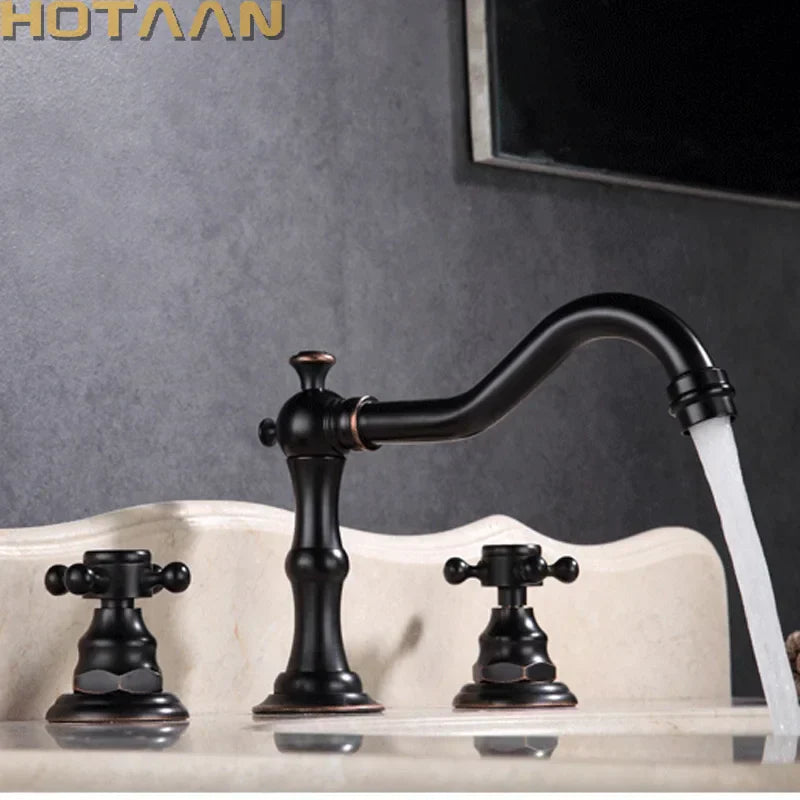 DecorBites™ Antique Brass Basin Mixer Tap with Dual Handles, Deck Mounted Kitchen Faucet
