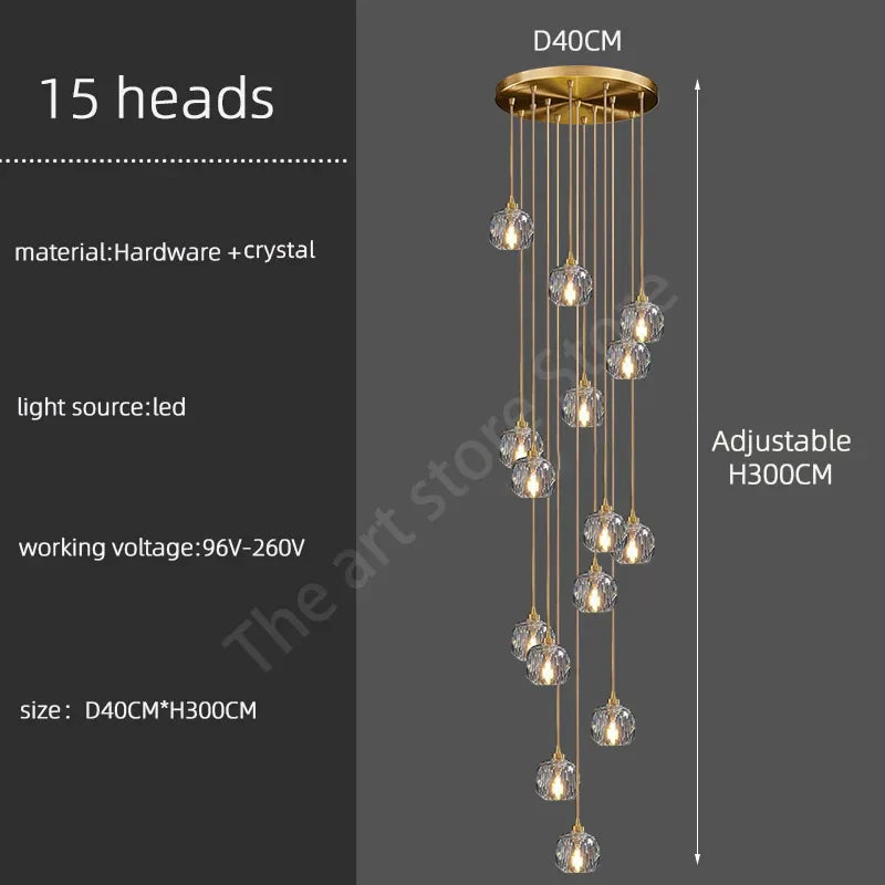 DecorBites™ Crystal Stainless Steel Staircase LED Chandelier for Modern Luxury Interiors