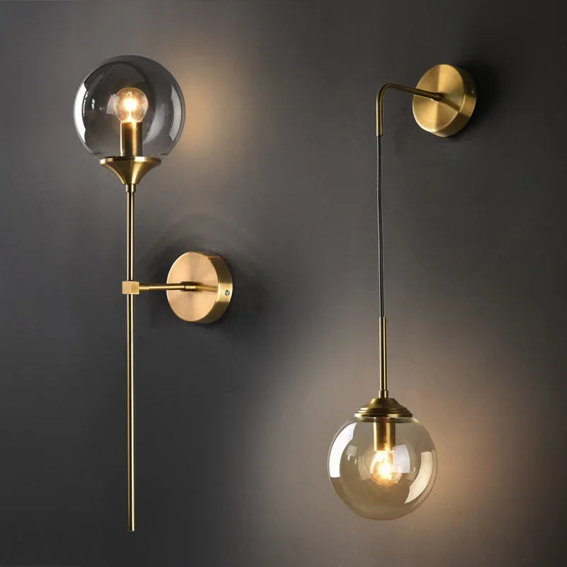 DecorBites™ Golden Round Glass Wall Sconce: Modern Nordic Lighting Fixture for Home Decor