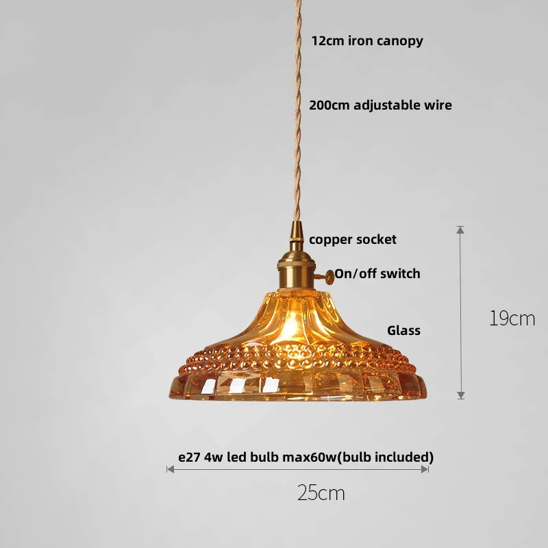 DecorBites™ Amber Flower Glass Pendant Lamp LED Knob Switch Nordic Modern Hanging Lights