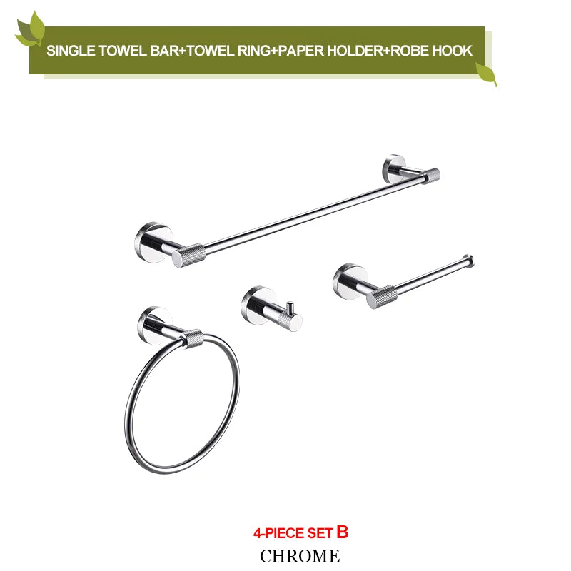 DecorBites™ Bathroom Accessories Set: Rose Gold Chrome Hook, Brushed Gold Towel Rack, Stainless Steel Toilet Paper Holder