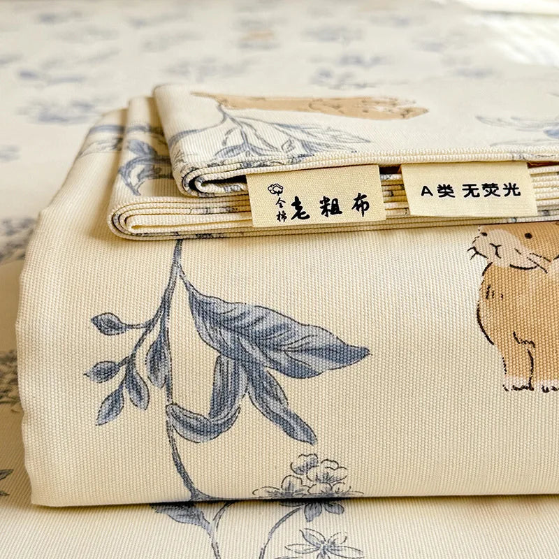 DecorBites™ Cooling Cotton Flower Print Bed Cover Matress Protector