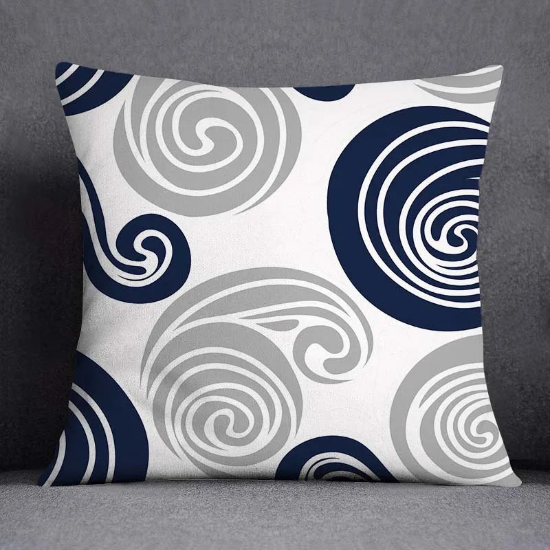DecorBites™ Blue Geometric Floral Design Pillowcase - Modern Home Decor Cushion Cover