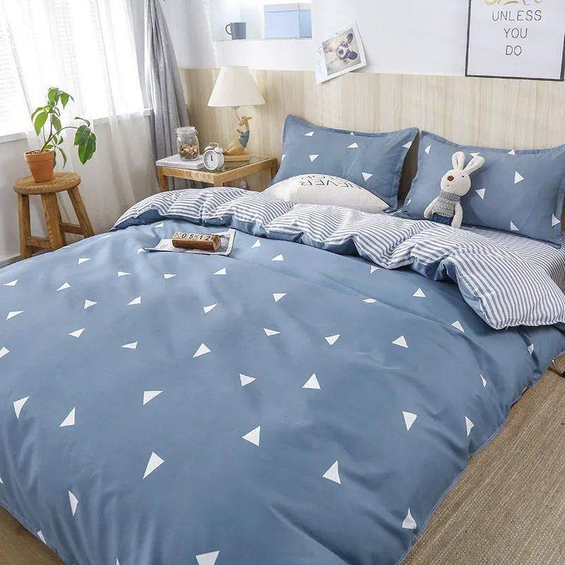 DecorBites™ Geometric Floral Bedding Set with Quilt Cover, Duvet Cover, Sheet, and Pillows