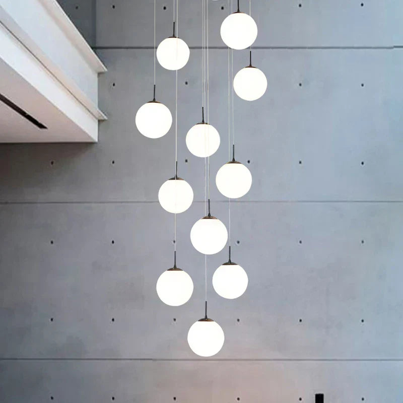 DecorBites™ Cream Glass Ball Chandelier for Duplex Villa Penthouse, Restaurant and Staircase