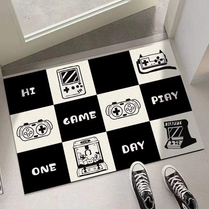 DecorBites™ Block Crystal Velvet Door Mat: Super Absorbent, Non-Slip Rug for Living Room