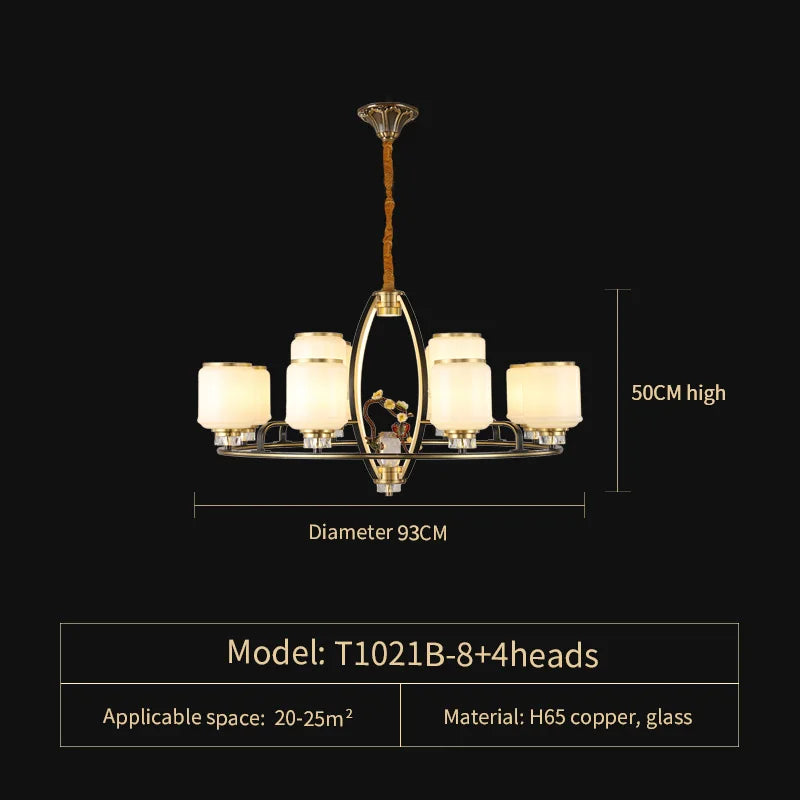 DecorBites™ Chinese Natural Jade All Copper Chandelier for Luxury Living Room Villa