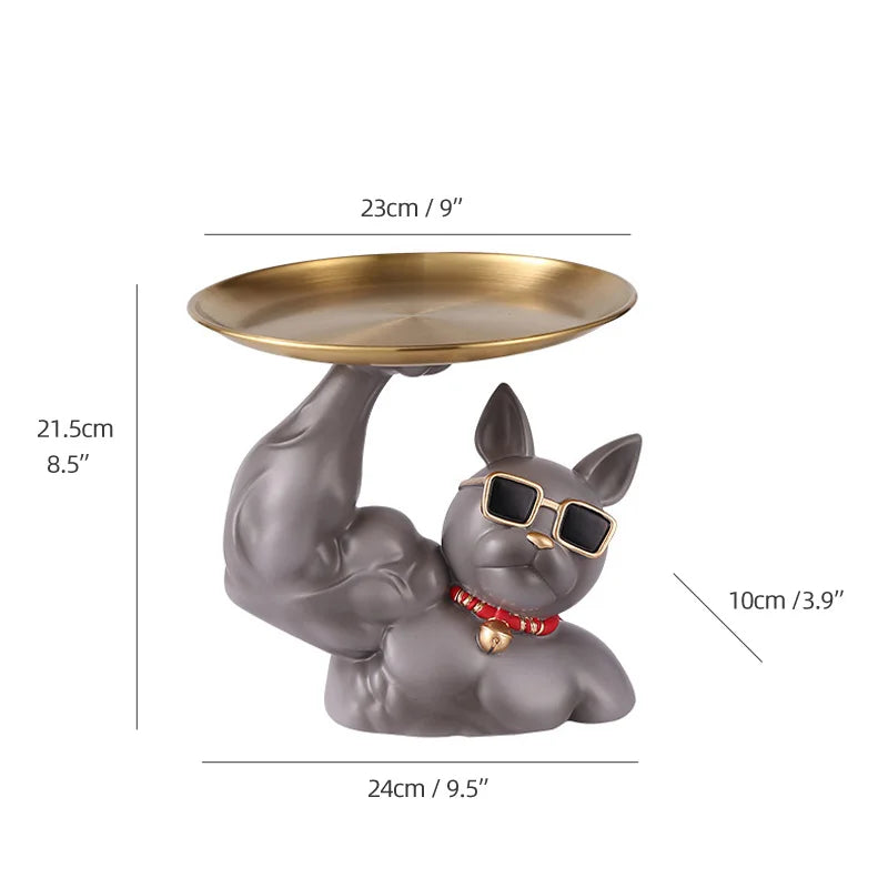 DecorBites™ Bulldog Tray: Modern Resin Sculpture for Home Decor, Fruit/Key/Candy Storage