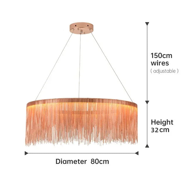 DecorBites™ Gold Chain Chandelier Pendant Light w/ Remote, Modern Tassel Design for Kitchen & Living Room
