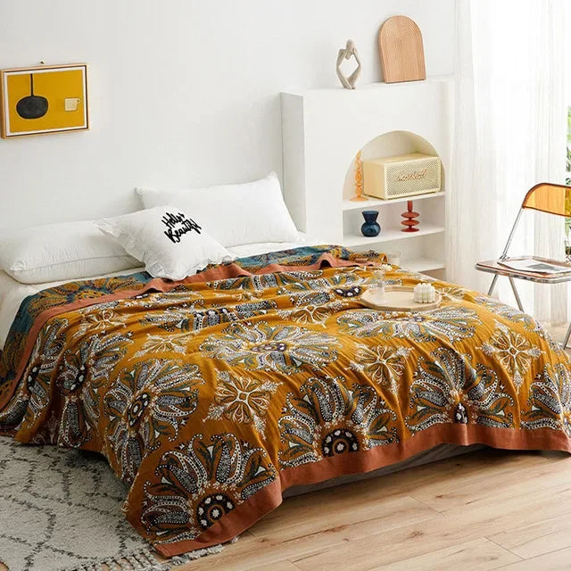 DecorBites™ Japanese Cotton Gauze Boho Throw Blanket - Summer Cool Quilt for Beds and Sofas