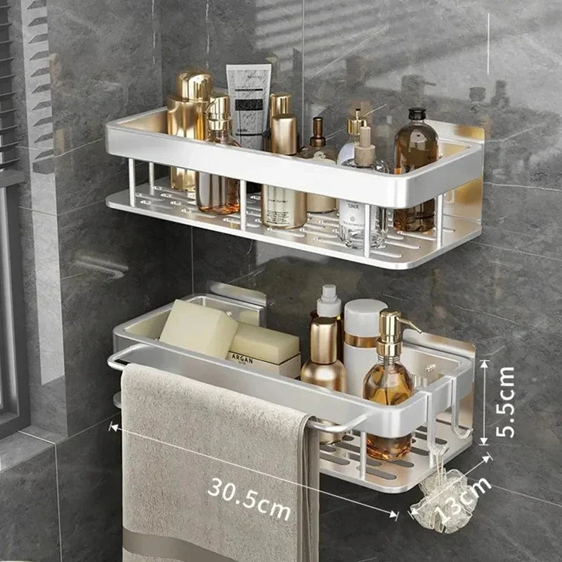 DecorBites™ Aluminum Corner Shower Storage Rack - Punch-free Bathroom Shelf Organizer