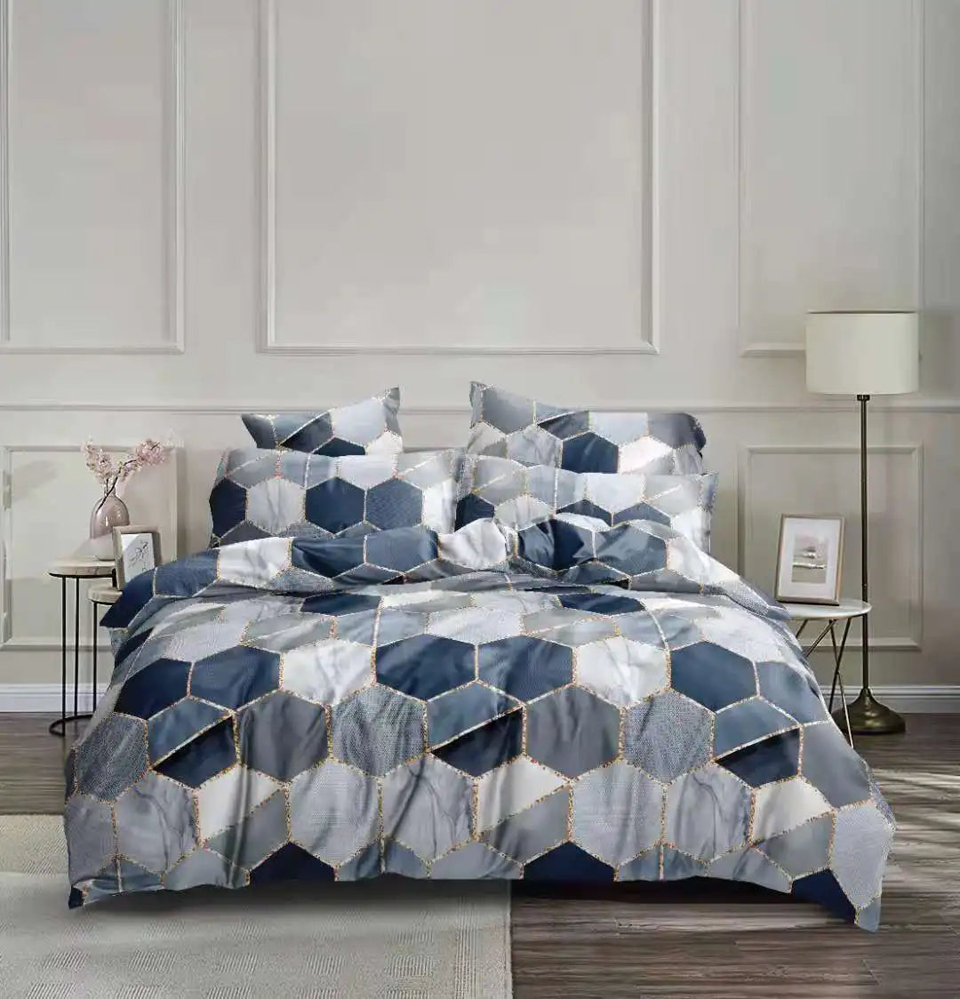 DecorBites™ Honeycomb Marble Patterned Bedding Set, Luxurious Duvet Cover with Pillowcase